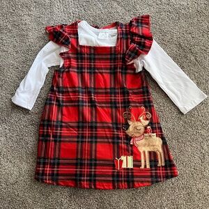 Girls Christmas Embroidery Deer Dress